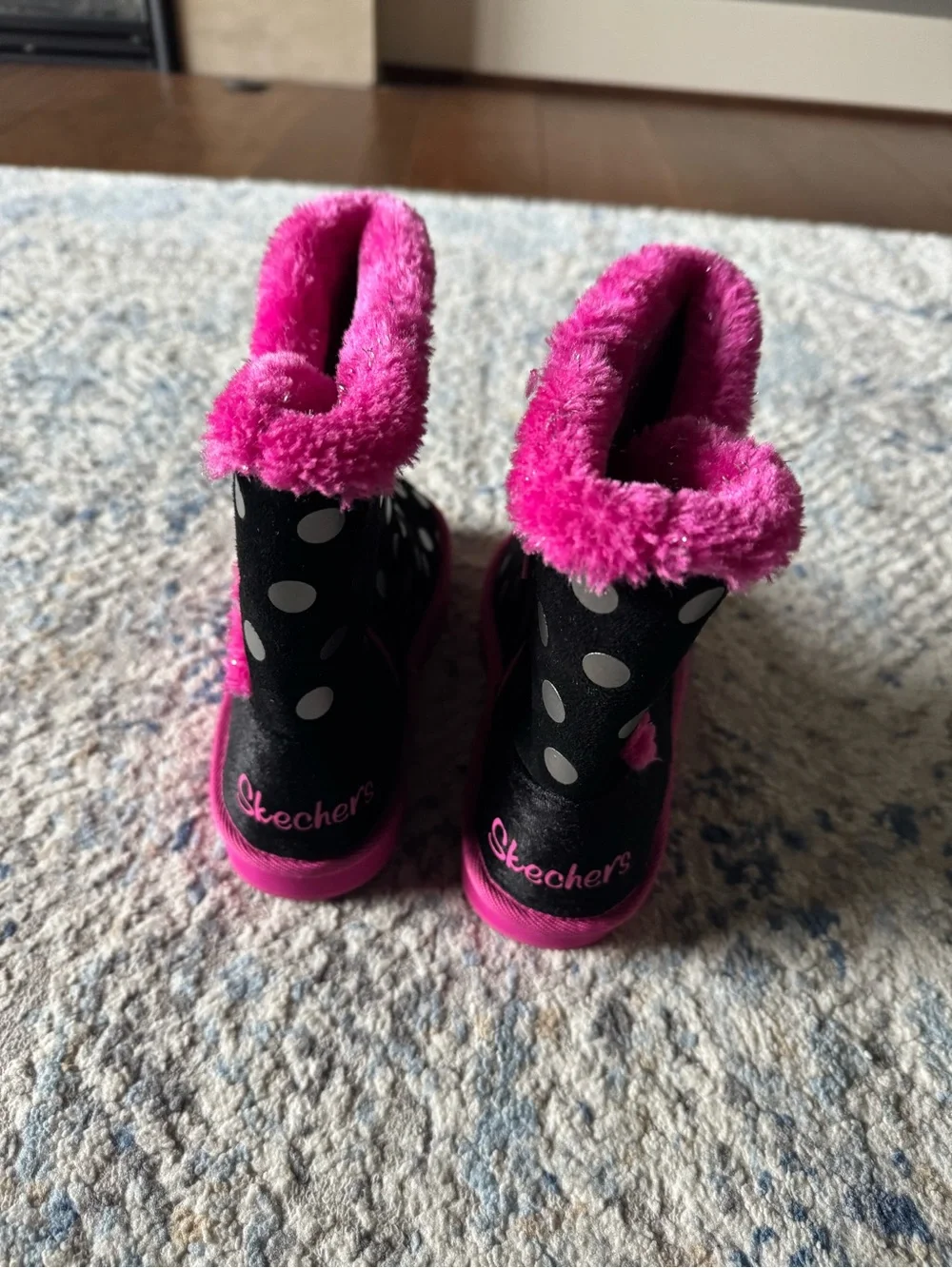 Skechers Black Polka Dot Boots with Hot Pink Trim